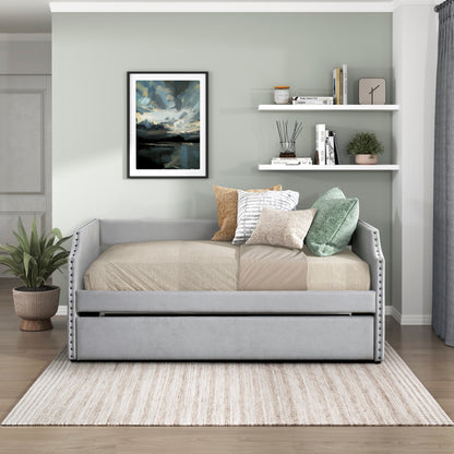 Homelegance Daybed with Trundle Light Gray Upholstered 4988LG