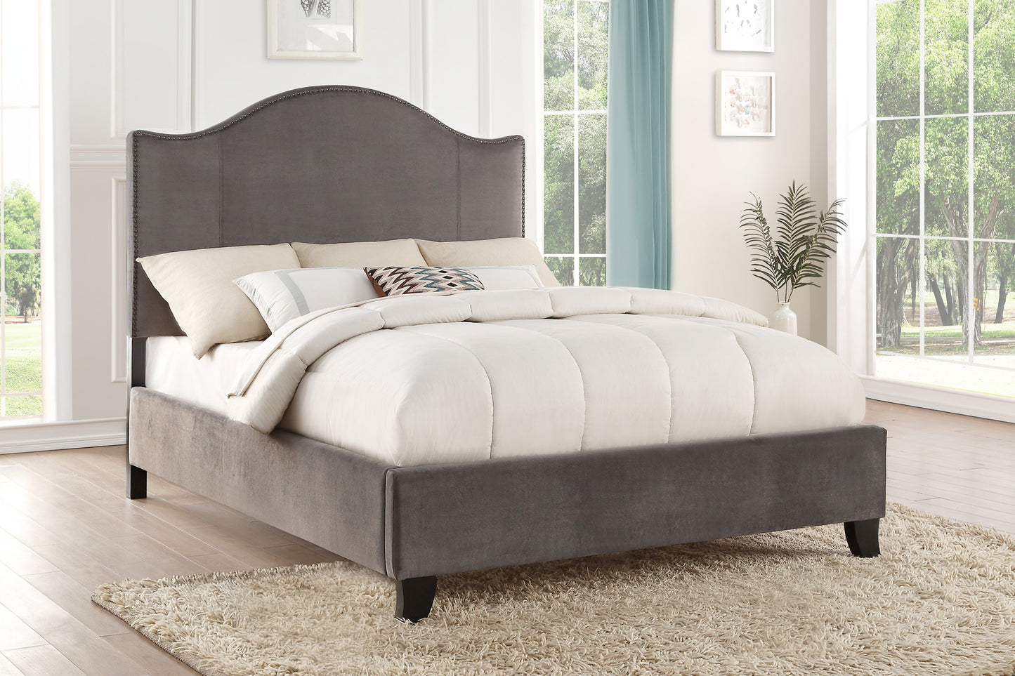 Homelegance Queen Bed Carlow Gray Velvet Elegant Design 5874GY-1