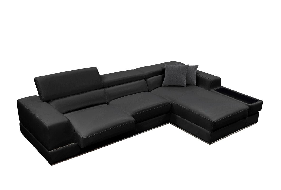 Divani Casa Pella Mini Modern Black Leather Right Facing Sectional Sofa