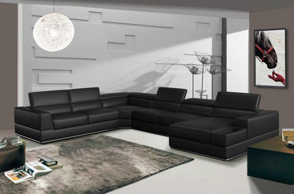 Divani Casa Pella Modern Black Italian Leather U Shaped Sectional Sofa