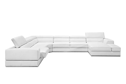 Divani Casa Pella Modern White Italian Leather U Shaped Sectional Sofa