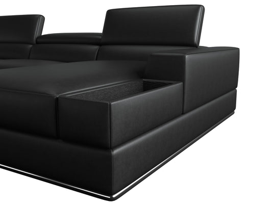 Divani Casa Pella Modern Black Italian Leather U Shaped Sectional Sofa