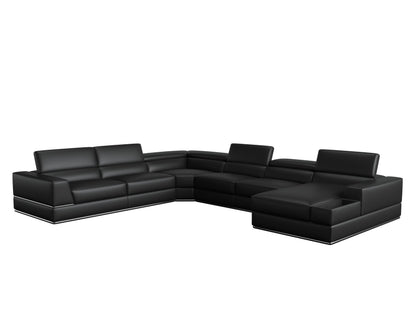 Divani Casa Pella Modern Black Italian Leather U Shaped Sectional Sofa