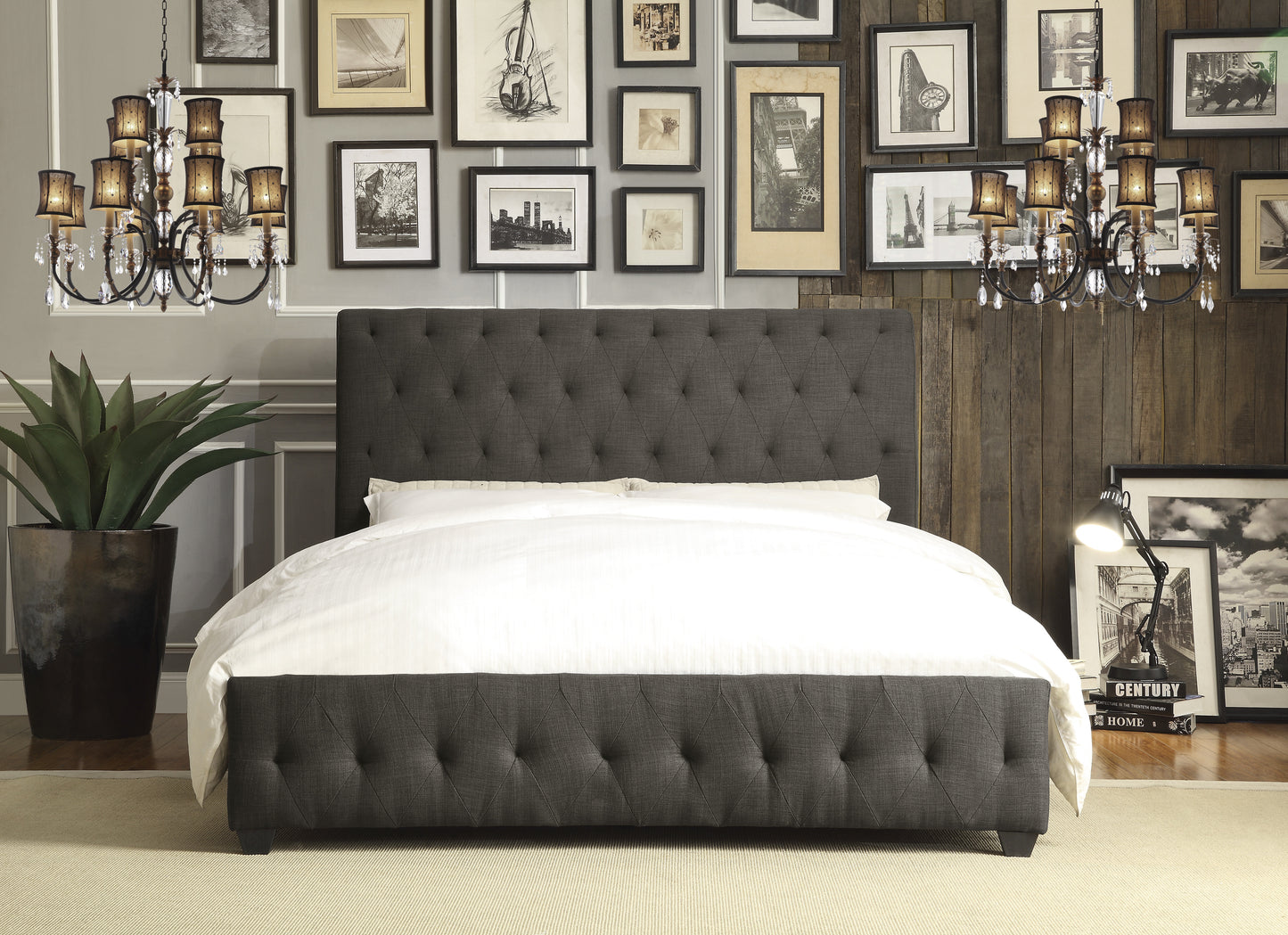Homelegance Queen Bed Baldwyn Dark Gray Upholstery Elegant Design 5789N-1