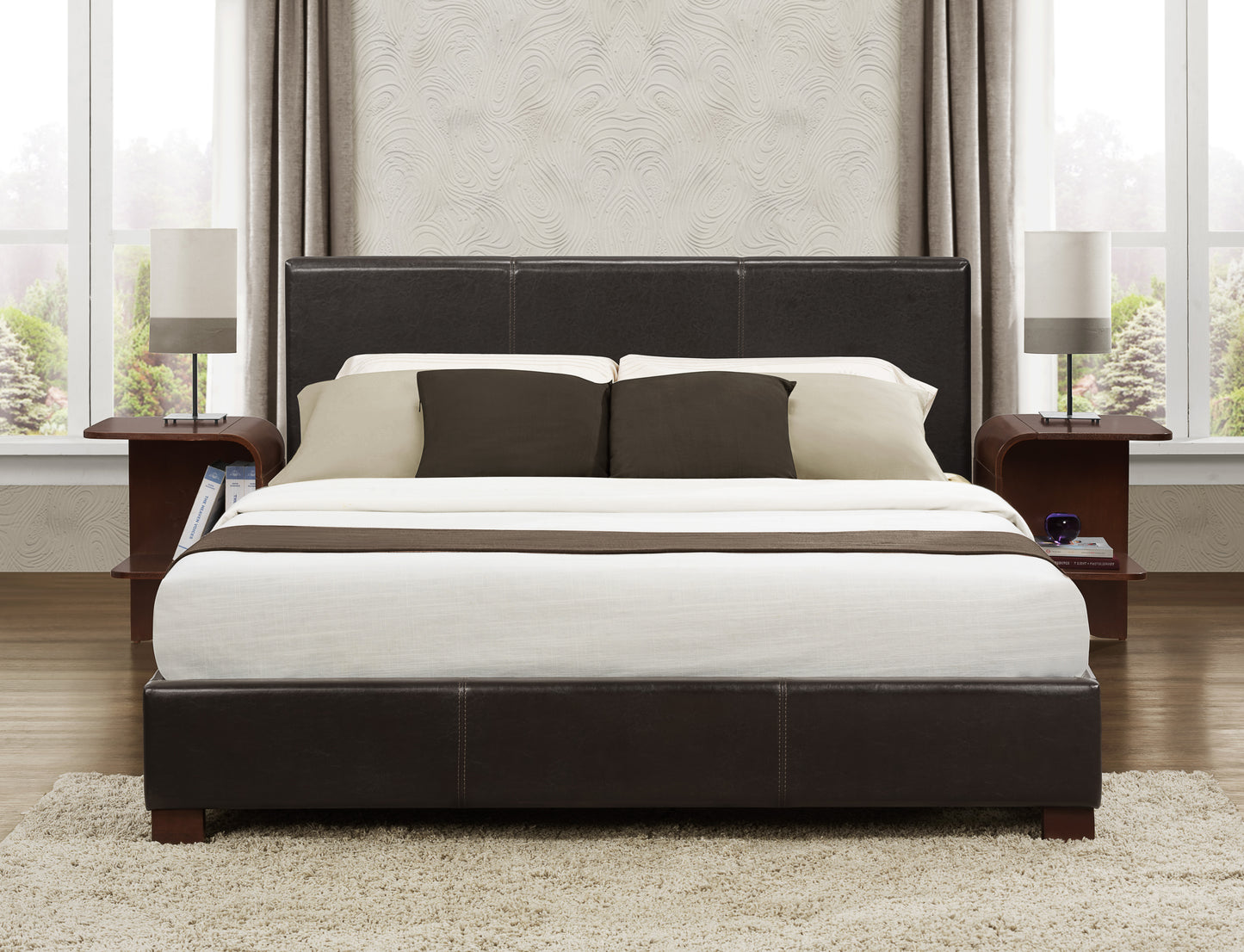 Homelegance Queen Bed Zoey Dark Brown Faux Leather Upholstery Elegant Design 5790-1