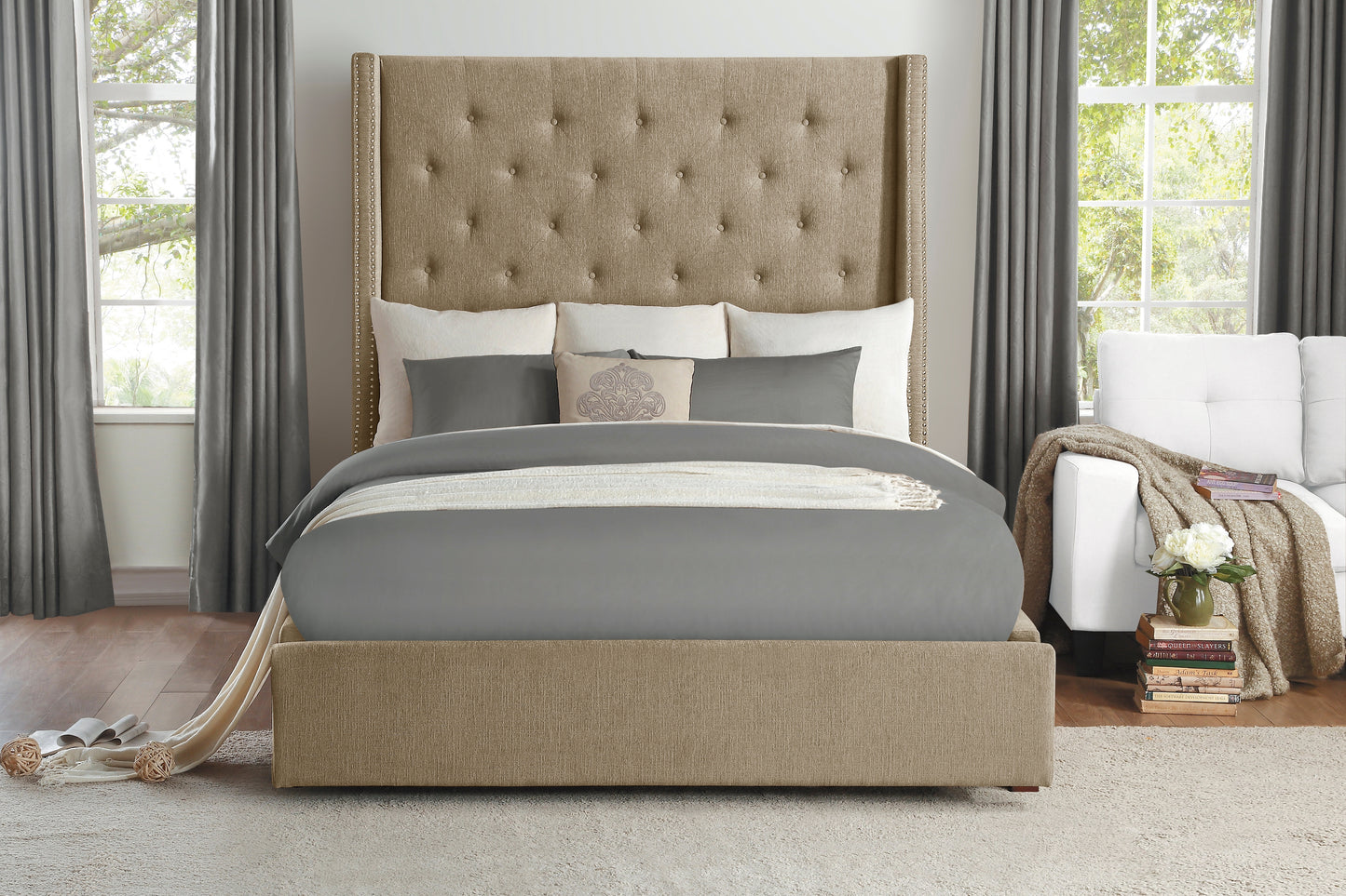 Homelegance Queen Bed Fairborn Brown Fabric with Storage 5877BR-1DW