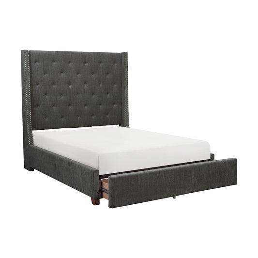 Homelegance Queen Bed Fairborn Gray Upholstery with Storage Drawers 5877GY-1DW