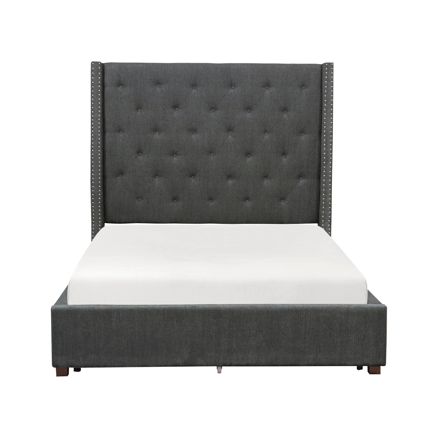 Homelegance Queen Bed Fairborn Gray Upholstery with Storage Drawers 5877GY-1DW