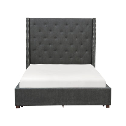 Homelegance Queen Bed Fairborn Gray Upholstery with Storage Drawers 5877GY-1DW