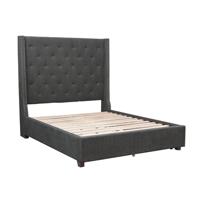 Homelegance Queen Bed Fairborn Gray Upholstery with Storage Drawers 5877GY-1DW