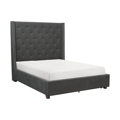 Homelegance Queen Bed Fairborn Gray Upholstery with Storage Drawers 5877GY-1DW