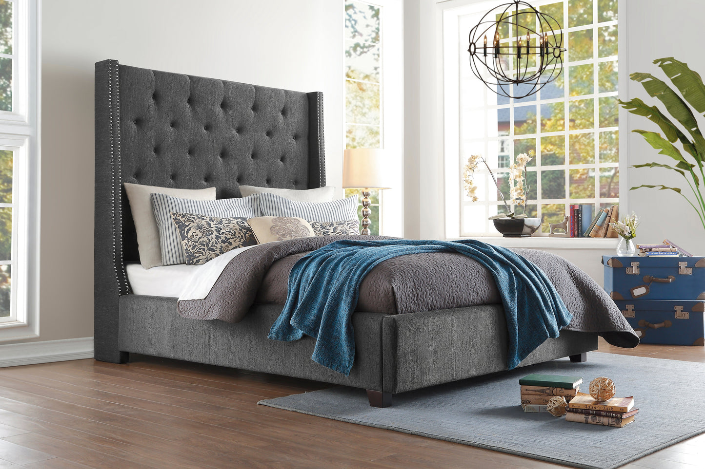 Homelegance Queen Bed Fairborn Gray Upholstery 5877GY-1