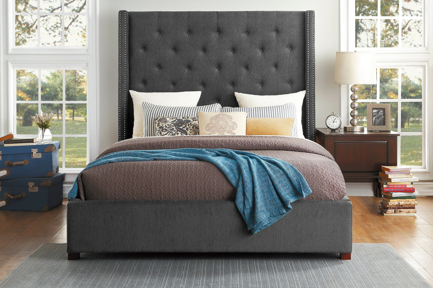 Homelegance Queen Bed Fairborn Gray Upholstery 5877GY-1