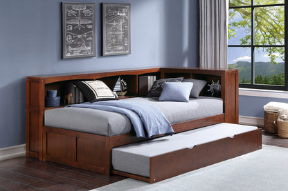 Homelegance Twin Bookcase Corner Bed with Twin Trundle Dark Cherry B2013BCDC-1BCR