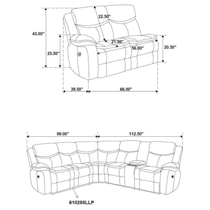 Sycamore Upholstered Power Reclining Sectional Sofa Grey
