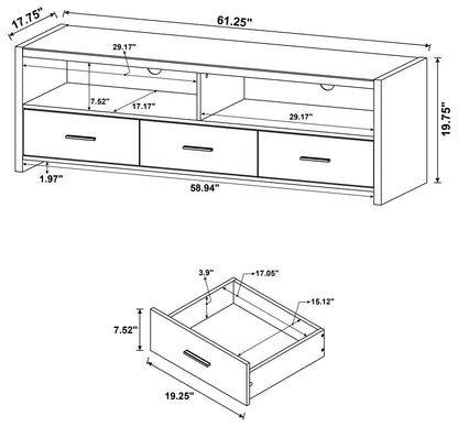 Alton 3-drawer Engineered Wood 62" TV Stand Black Oak
