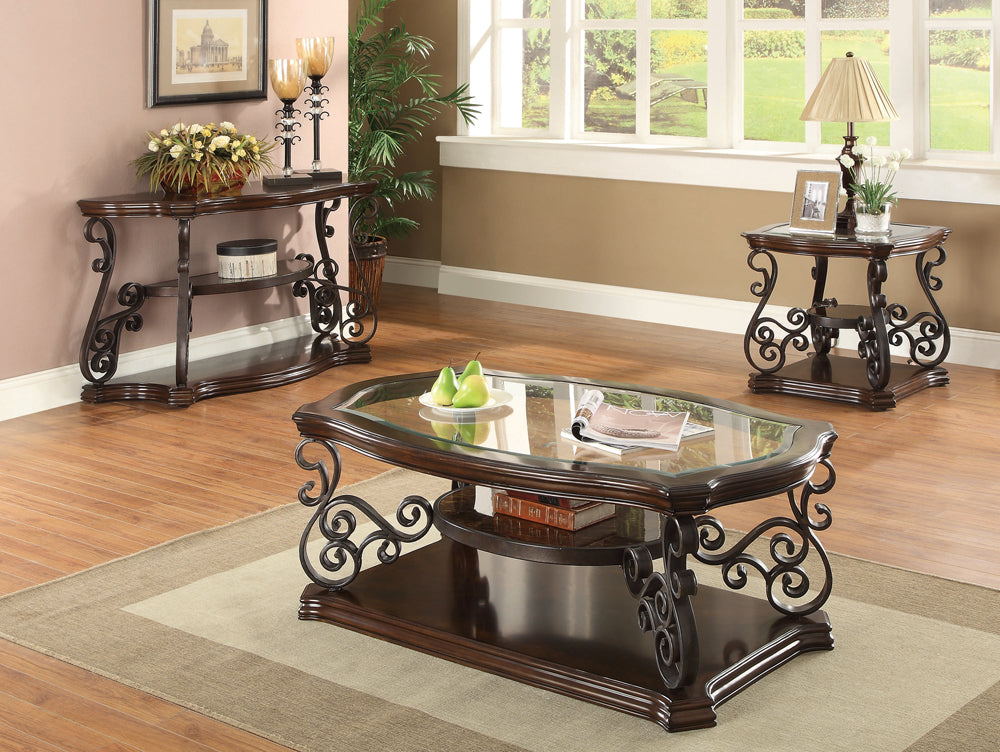 Laney Scrollwork Entryway Sofa Console Table Deep Merlot