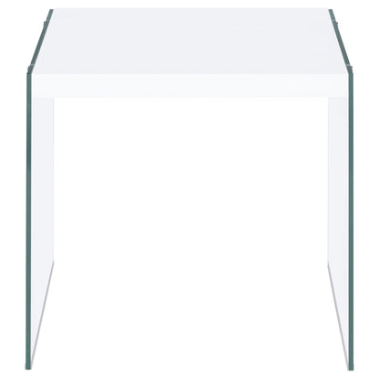 Opal Square Glass Frame Side End Table White High Gloss