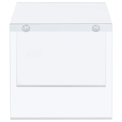 Opal Square Glass Frame Side End Table White High Gloss