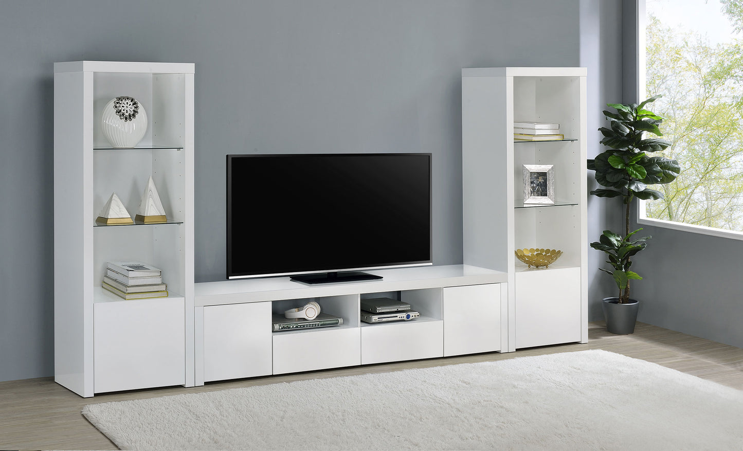 Jude 2-door Engineered Wood 79" TV Stand High Gloss White