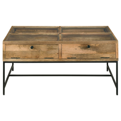Stephie 4-drawer Square Glass Top Coffee Table Honey Brown