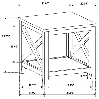 Hollis Square Wood End Table With Shelf Brown and White