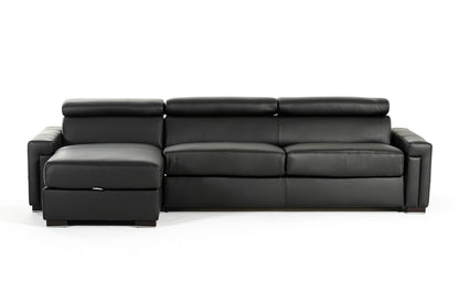 Lamod Italia Sacha Modern Black Leather Reversible Sectional Sofa Bed with Storage