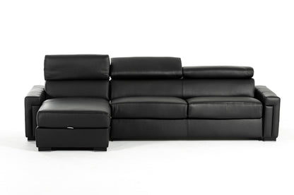 Lamod Italia Sacha Modern Black Leather Reversible Sectional Sofa Bed with Storage