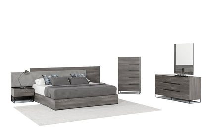 Nova Domus Enzo Italian Modern Grey Oak and Fabric Bed w/ Nightstands