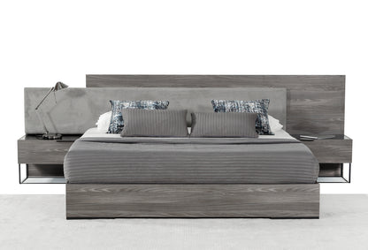 Nova Domus Enzo Italian Modern Grey Oak and Fabric Bed w/ Nightstands