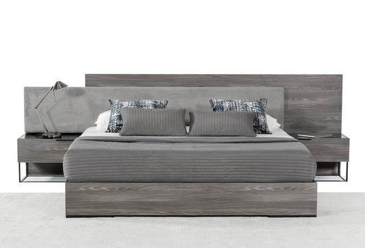 Nova Domus Enzo Italian Modern Grey Oak and Fabric Bed w/ Nightstands