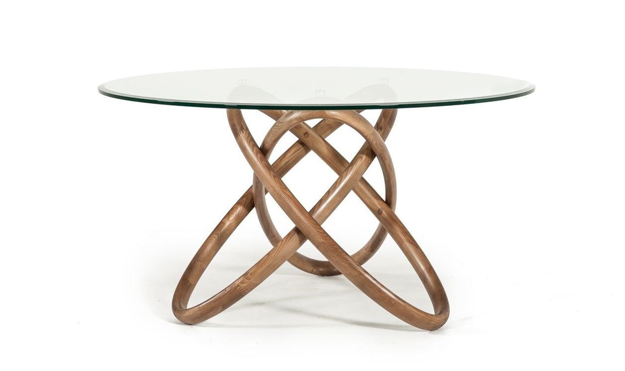 Modrest Mason Modern Round Glass and Walnut Dining Table