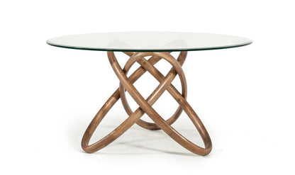 Modrest Mason Modern Round Glass and Walnut Dining Table