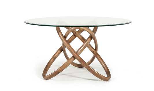 Modrest Mason Modern Round Glass and Walnut Dining Table