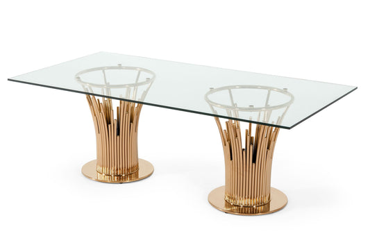 Modrest Paxton Modern Glass and Rosegold Dining Table