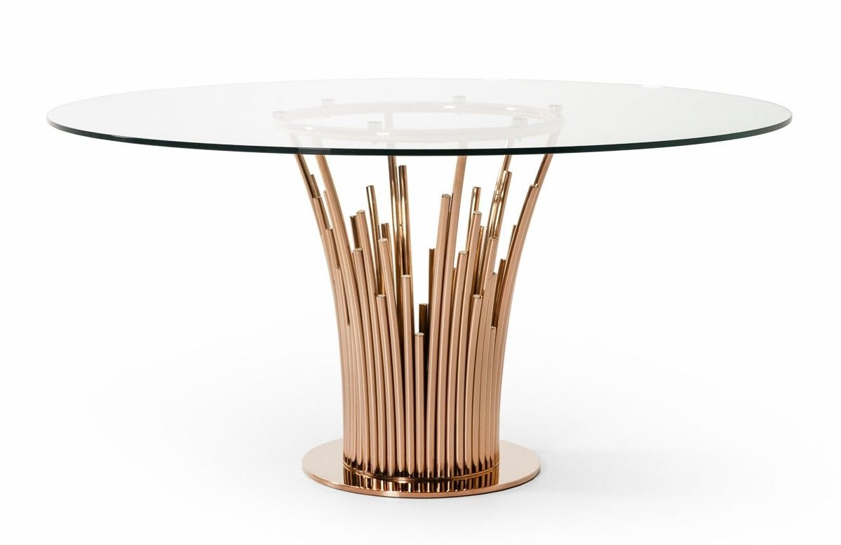 Modrest Paxton Modern Round Glass and Rosegold Dining Table