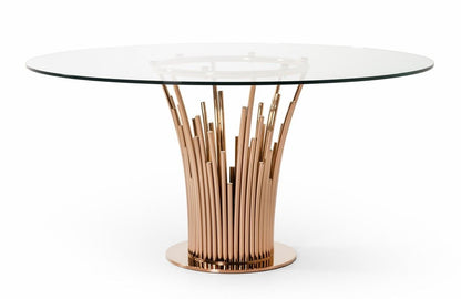 Modrest Paxton Modern Round Glass and Rosegold Dining Table