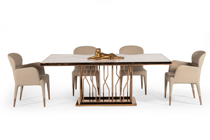 Modrest Marston Modern White Marble and Rosegold Dining Table