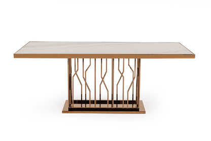 Modrest Marston Modern White Marble and Rosegold Dining Table
