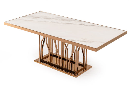 Modrest Marston Modern White Marble and Rosegold Dining Table