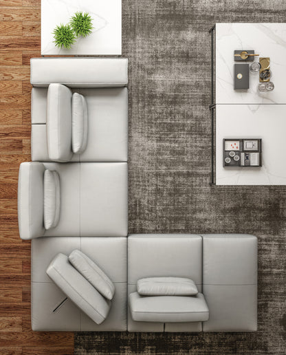 Accenti Italia Enjoy Italian Modern Light Grey Leather Left Facing Sectional Sofa