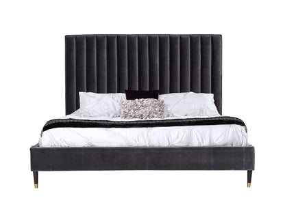 Modrest Hemlock Modern Dark Grey Velvet Bed