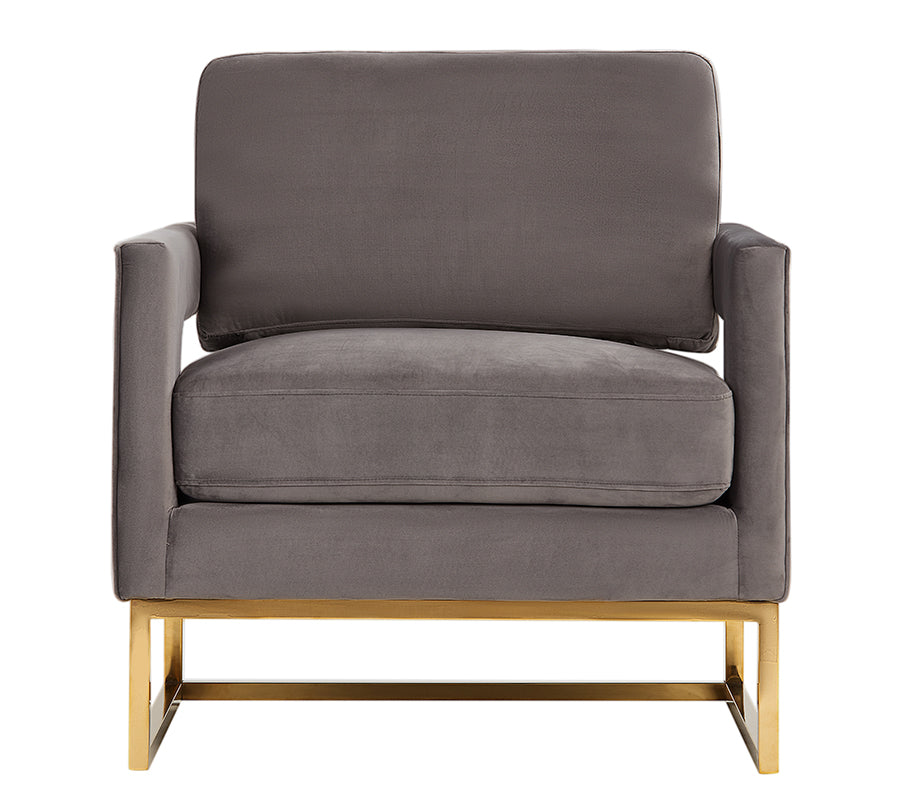 Modrest Edna Modern Grey Velvet and Gold Accent Chair