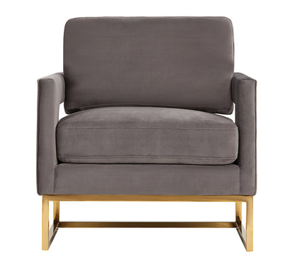 Modrest Edna Modern Grey Velvet and Gold Accent Chair