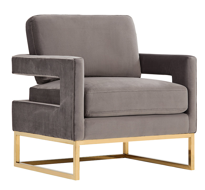 Modrest Edna Modern Grey Velvet and Gold Accent Chair