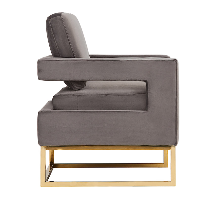 Modrest Edna Modern Grey Velvet and Gold Accent Chair