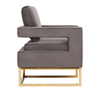 Modrest Edna Modern Grey Velvet and Gold Accent Chair