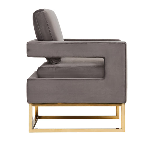 Modrest Edna Modern Grey Velvet and Gold Accent Chair