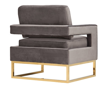 Modrest Edna Modern Grey Velvet and Gold Accent Chair