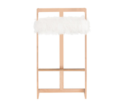 Modrest Halifax Modern White Faux Fur and Rosegold Bar Stool